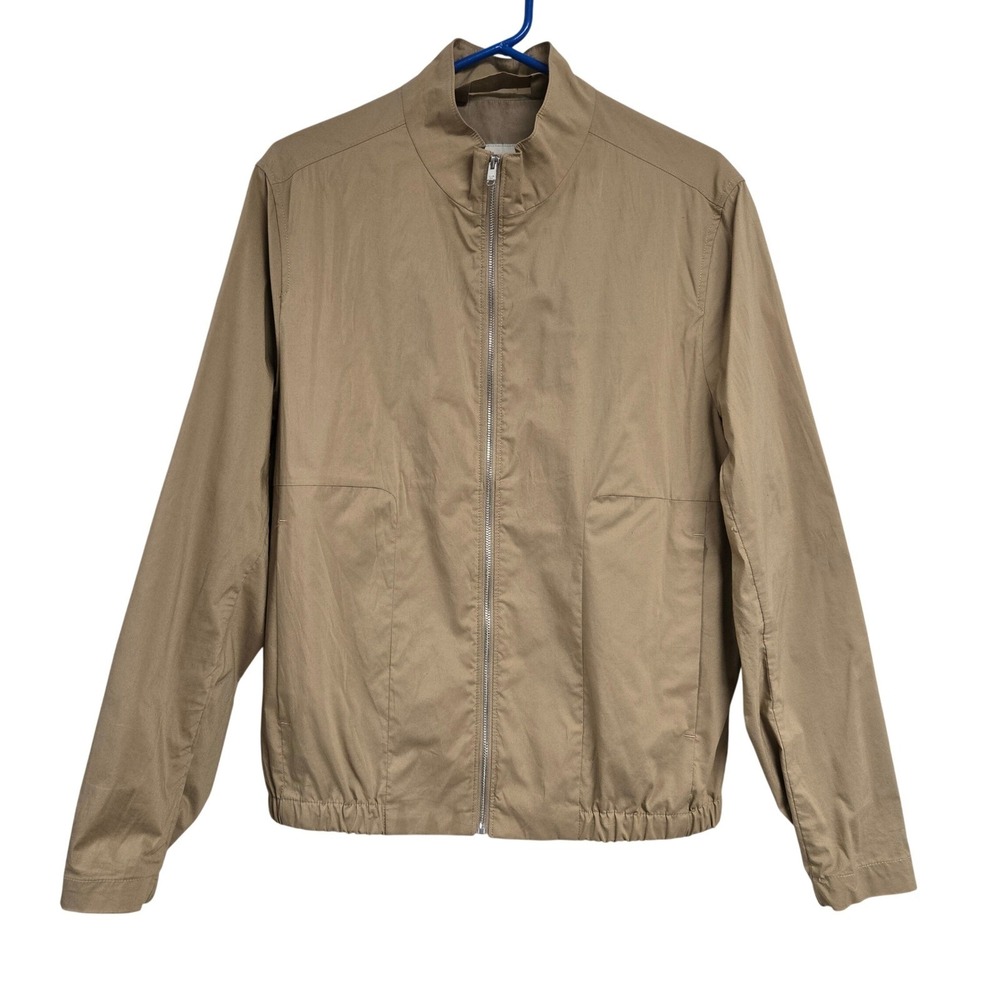 MNG Man Full Zip Bomber Jacket Mock Neck Tan Cotton Blend Mens Size Medium